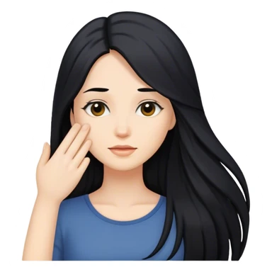 Woman with long black hair, touching hair sticker