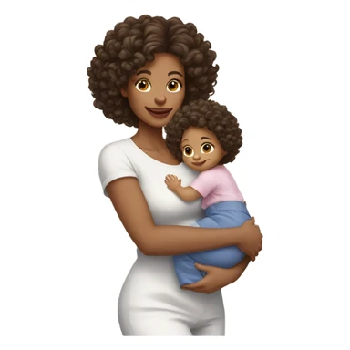 mom with light skin, shoulder length dark brown curly hair carrying 2 baby bundles  sticker
