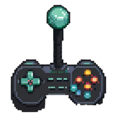A retro Atari-style joystick controller in 8-bit pixel art sticker