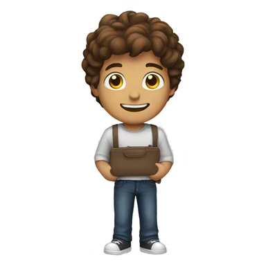 brown haired boy parody smile holding chair sticker