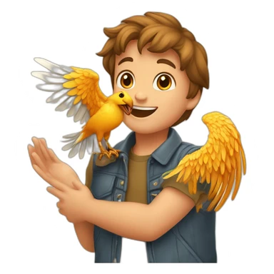 niños felices de la mano y un ave fenix de fondo sticker