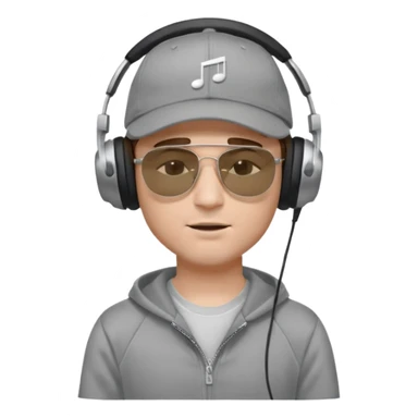 emojis.com dj-man-white-with-baseball-cap---rayban-sun-glasses-80s---brown-hair---closed-eyes-with-headphones-on-with-musical-note-over-head-(listening-to-music-)---eyes-closed-no-glasses---black-hat--musical-notes EYS c losed  grey sweatshirt sticker