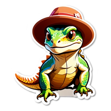 A bearded dragon with a hat ￼ sticker