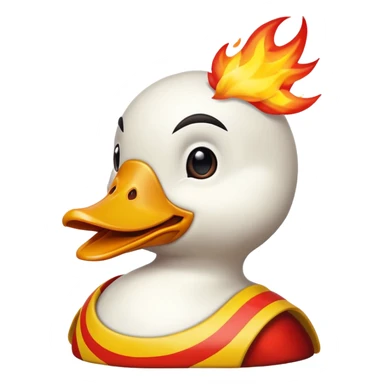 A flaming duck head red as the colour and yellow beak with flames coming off the back and a finish line flag behind the head sticker