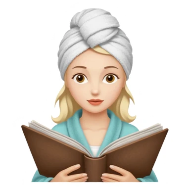 mujer en la peluquería con toalla en la cabeza y leyendo una revista, estilo vintage sticker