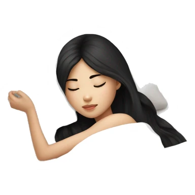 asian cute girl with long beauty black hair sleeping with white blanket and pillow sticker
