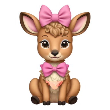cute gazzelle with curly fur, sitting down, wearing a pink bow on its head. Realistically  sticker