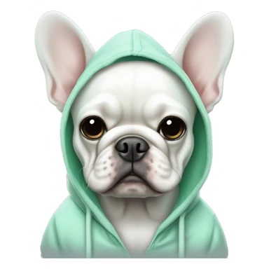 White French bulldog with a hoodie that is mint colored sticker