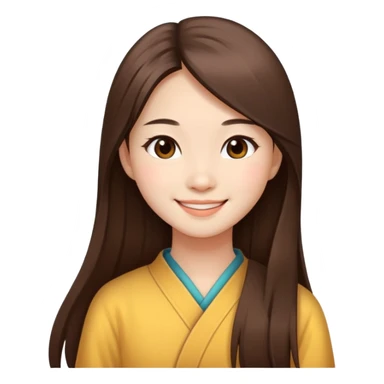 Chinese girl with long straight brown hair, smiling, just face sticker