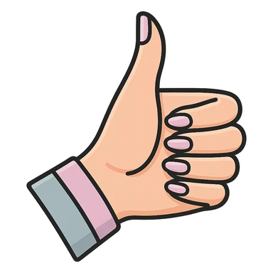 thumbs up, female hand with long fingers, icon-color-outlined style, thin clean contours, elegant soft rounded shapes, pastel palette #98B5BC, #B5B3C1, #C9A3C9, #E4C0CA, #F7DCD1, #F7C0AA, detailed shadows and highlights, soft lighting, no background sticker
