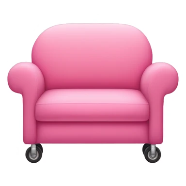 A couch with two pillows but it has two very small wheels on the bottom and it has a steering wheel and it’s also pink sticker