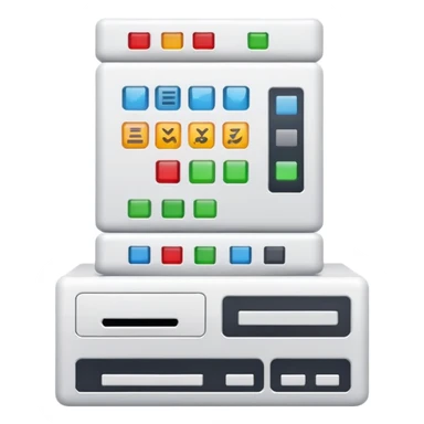 technology stack with code symbols and computer server sticker