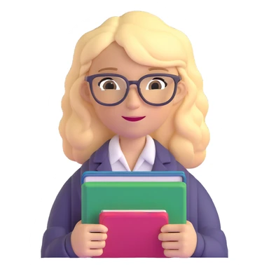 strict and fair blonde math teacher with glasses holding a math book sticker