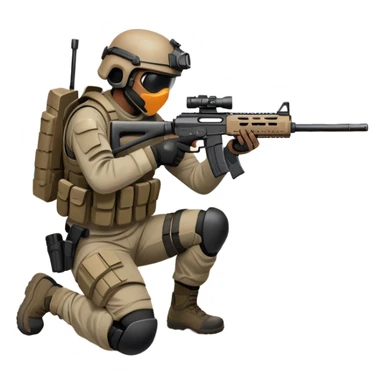A skilled airsoft player in tactical gear, aiming a gun and shooting metal BBs in a desolate, ruined landscape. The setting is filled with broken walls and debris, creating a tense atmosphere of strategy and precision in a high-stakes tactical environment sticker
