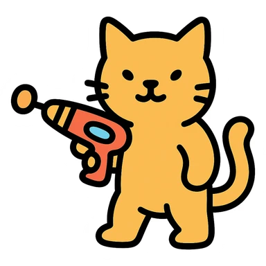 color outline icon of a cat with a sci-fi gun sticker