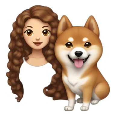 Cute Shiba-dog with her their mistress, a woman with brown and curly hair sticker