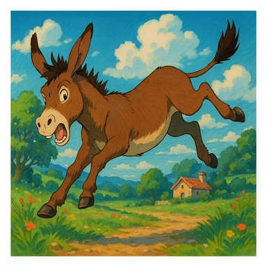 donkey kicking, lively and whimsical sticker