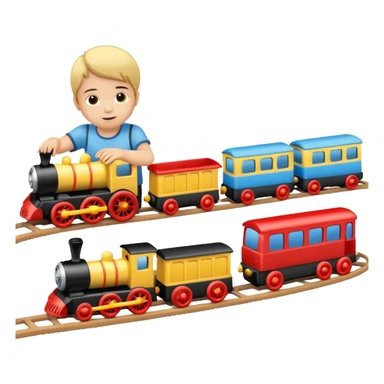 child playing with both toy cars and trains sticker