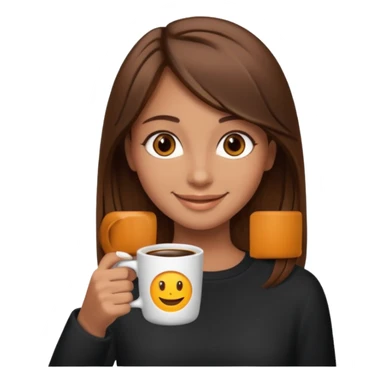 Chica con el pelo café ojos café pelo lacio con una taza de cafe sticker