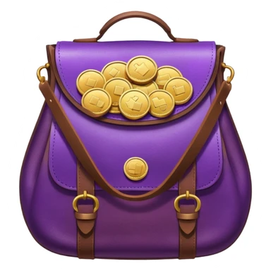 Purple Gradient coins  inside a brown leather bag sticker