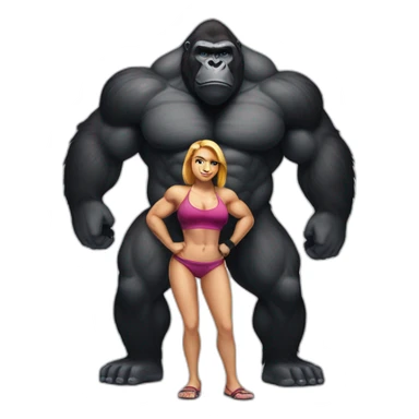 Big buff Gorilla holding a beautiful girl with a big back doing squats sticker