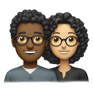 Two people man and woman man wearing glasses and has curly hair woman has blonde and black hair hugging  sticker