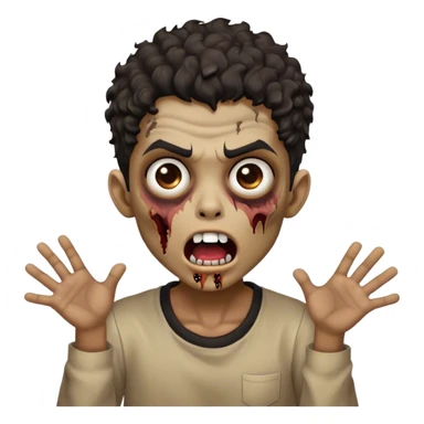 vintage zombie boy light brown shirt open mouth black curly hair sticker