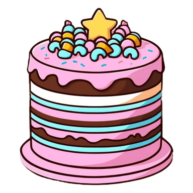 Colorful whole round layer cake with sprinkles and decorative icing sticker