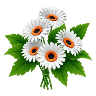 bouquet Gerbera Daisy White, luxuriant, leaf, bud sticker