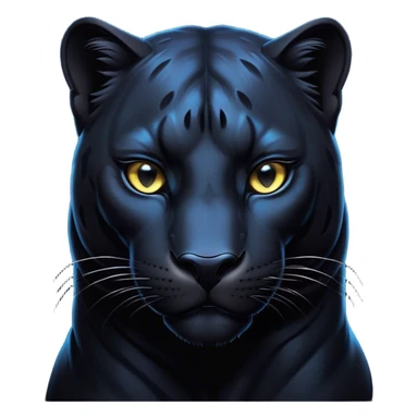 Cinematic Noble Panther Portrait Emoji, Poised and regal, with a sleek, muscular build draped in glossy, midnight-black fur and piercing, luminescent eyes, Simplified yet sharp and sophisticated features, highly detailed, glowing with a soft, mysterious glow, high shine, intelligent and enigmatic, stylized with an air of stealthy authority, focused and commanding, soft glowing outline, capturing the essence of a watchful and confident jungle guardian that appears ready to prowl out of the screen with effortless authority! sticker