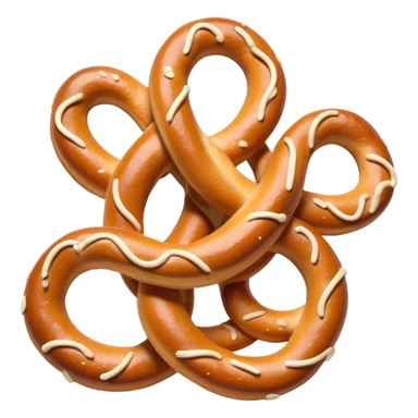 Cinematic Realistic Pretzels Dish Emoji, featuring freshly baked, twisted pretzels with a glossy, salted crust rendered with detailed textures and warm, appetizing lighting. sticker