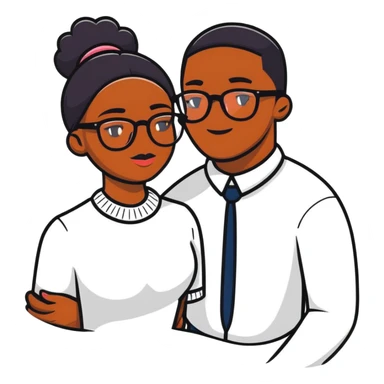 Black woman and White man wearing glasses and being in love sticker