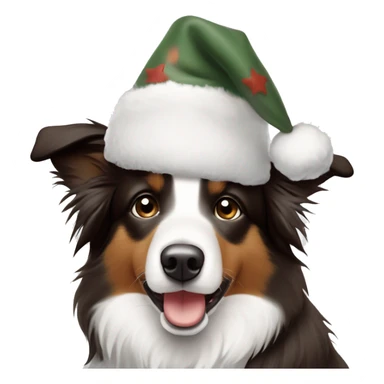 Bordercollie mit braunen und grauen stellen im weißen Gesicht. Spitze Ohren Ohren weis gesicht unterer Teil braun grau. Hat weihnachtsmütze auf  sticker