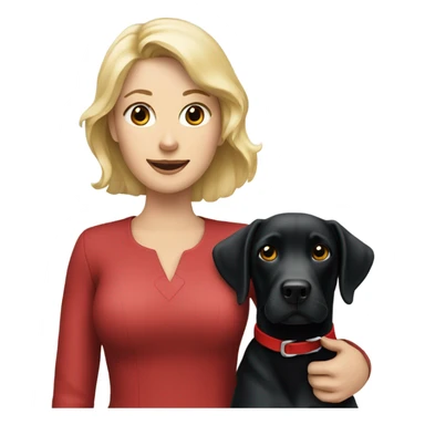 Blonde lady holding a black Labrador with a red collar  sticker