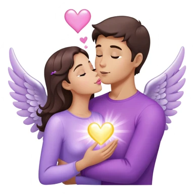 White brunette human man with rays of light Heart kisses a pastel purple angel woman sticker