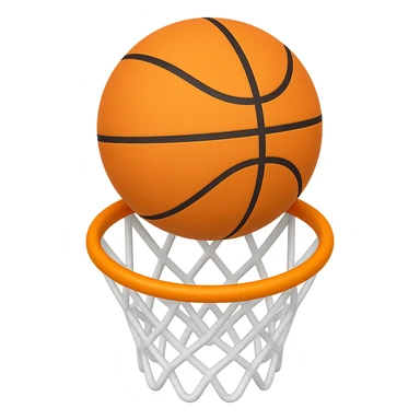 Change the perspective to be from the top of the key, with the basketball about a foot off the rim, in the style of apple emojis, keep the background transparent. sticker