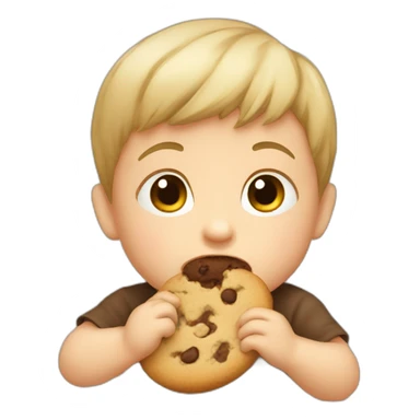 Infant boy eating a cookie sticker