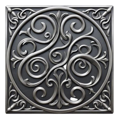 Forged metal icon, intricate wrought iron bas-relief with delicate patterns, swirling shapes, textured metal surface, blacksmithing tools nearby, minimalistic style, clean lines, transparent background. sticker