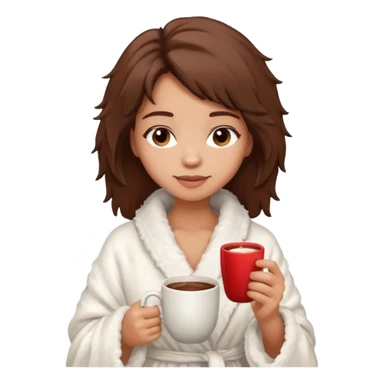 {
      "type": "human",
      "look": "fluffy robe woman, messy hair, holding cup of cocoa",
      "description": "a woman in a fluffy robe with messy hair, holding a cup of cocoa"
    } sticker