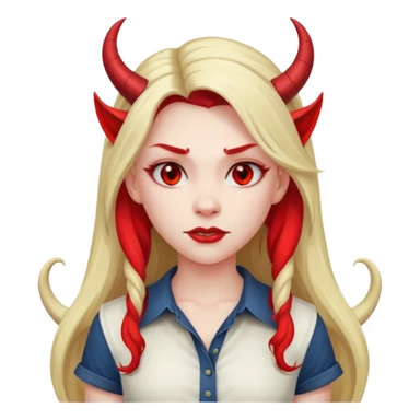 a long-haired devil girl with shirt sticker