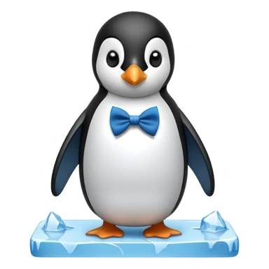penguin, blue bow tie, standing on small ice melting block sticker