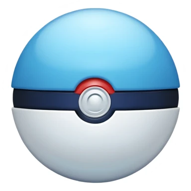 blue pokeball emoji, top half is a more saturated blue, bottom half is white, black stripe, with a white sheen, with a pearlescent finish, with a slight shadow sticker