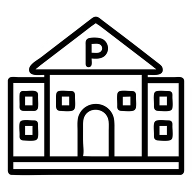 academia icon, university building, minimal, geometric icon style sticker