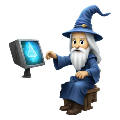 wizard coding computer with magic sticker