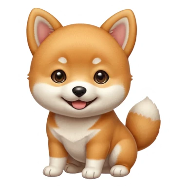 3 month old Shiba Inu puppy, big round eyes, soft orange and white fur, tiny paws, smiling expression, emoji style, simple vector, clean lines, soft shading, pastel background, centered, 1:1 ratio, high quality, cute sticker design sticker