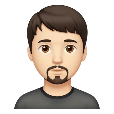 White boy with short dark brown hair, with bangs, brown eyes goatee sticker