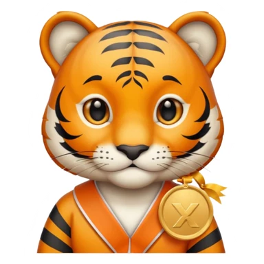 cute tiger wins medal and diploma sticker