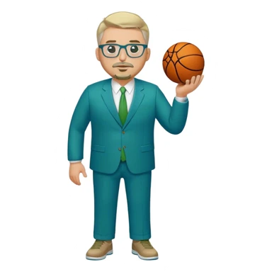 Full Body plus size white male basketball team manager with glasses blondish gray short hair with a goatee wearing blue and green suit sticker