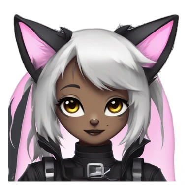 Gorgeous furry dark cyberpunk techwear anime style anthro black cat fursona with blushing face aesthetic and pretty edgy black with collar and harness trending style sticker