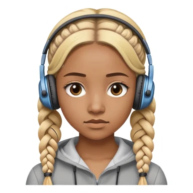 "- Nữ
- 20 tuổi
- Da nâu
- Tóc tết 2 bím, tóc vàng
- Đeo tai nghe
- Mặt nghiêm túc
" sticker